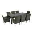 9 Piece Outdoor Patio Wicker Dining Set Patio Wicker Furniture Dining Set Glass Top - Gray / Black - Furniture Home Direct