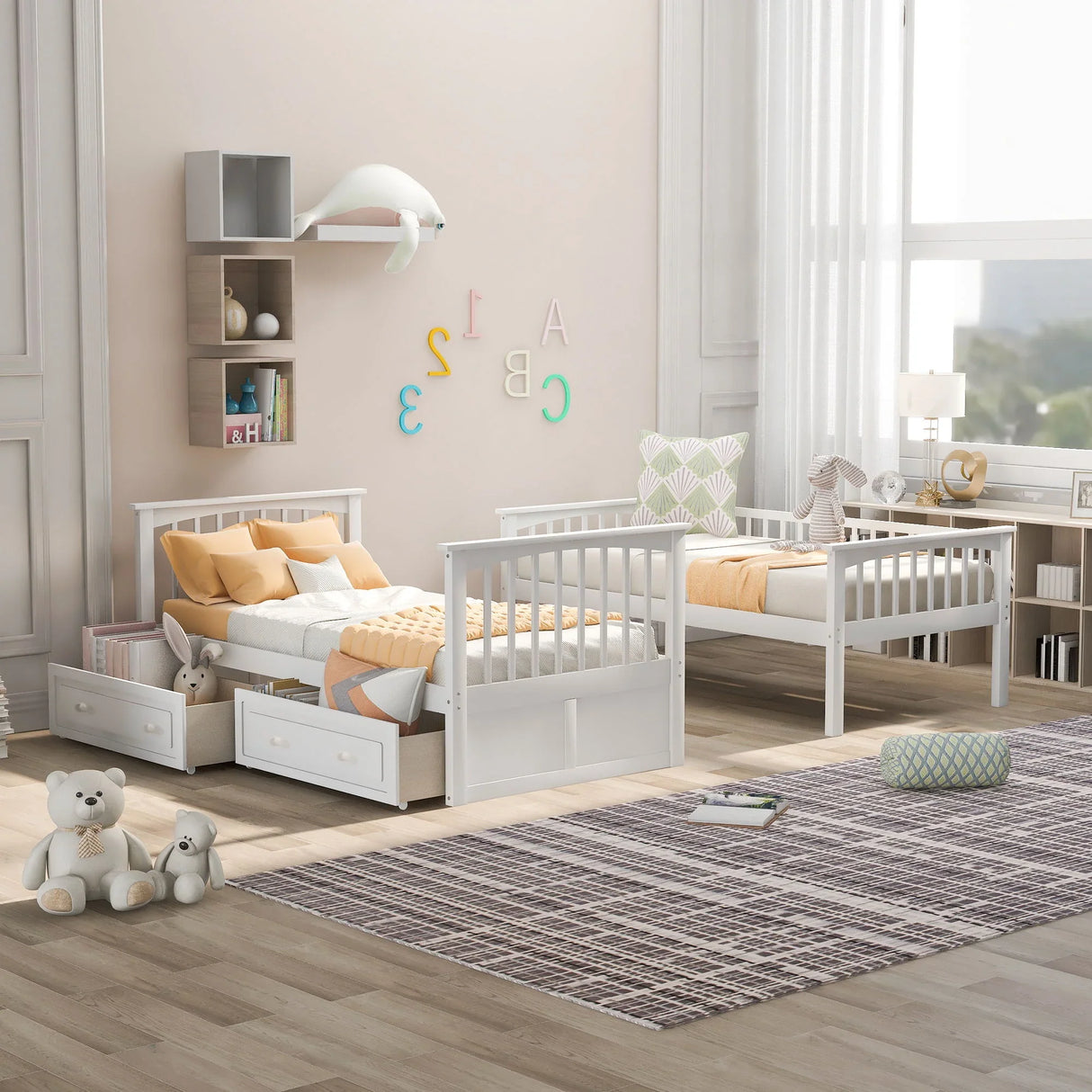 Twin Over Twin Bunk Bed With Drawers, Convertible Beds - Furniture Home Direct