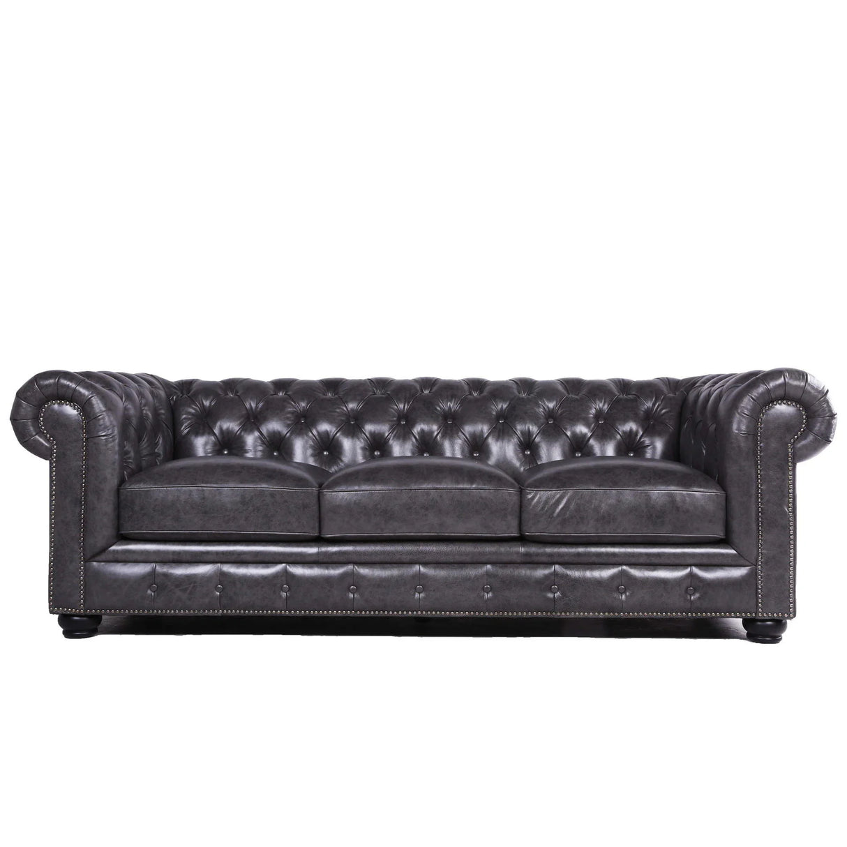 Traditional Tufted Leather Chesterfield Nailhead Sofa - Furniture Home Direct