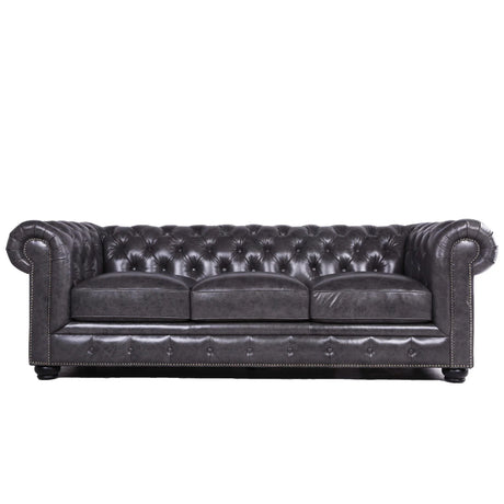 Traditional Tufted Leather Chesterfield Nailhead Sofa - Furniture Home Direct
