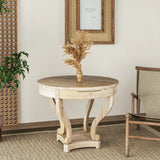Curved Legs Farmhouse Style Side Table - Natural Wood Grain Distressed - Furniture Home Direct