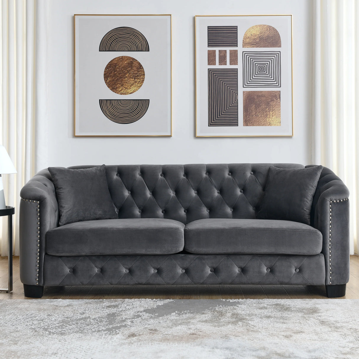 Living Room Set with 2 Sofas - Velvet Grey - Furniture Home Direct