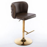 Bar Stools Swivel Tufted Faux Leather Set of 2 Brown - Furniture Home Direct