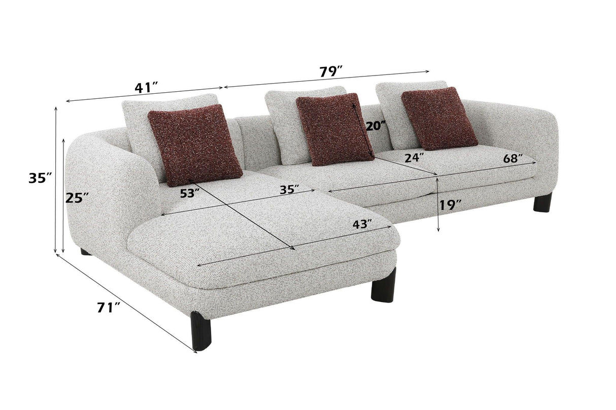 Mardi - Tweed Sectional Sofa With 3 Pillows - Maroon / Beige - Furniture Home Direct