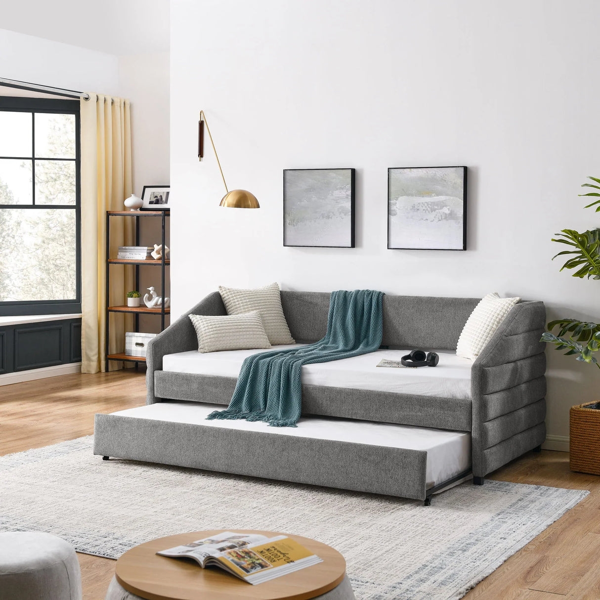 Elegant Daybed With Trundle Upholstered Tufted Sofa Bed - Furniture Home Direct