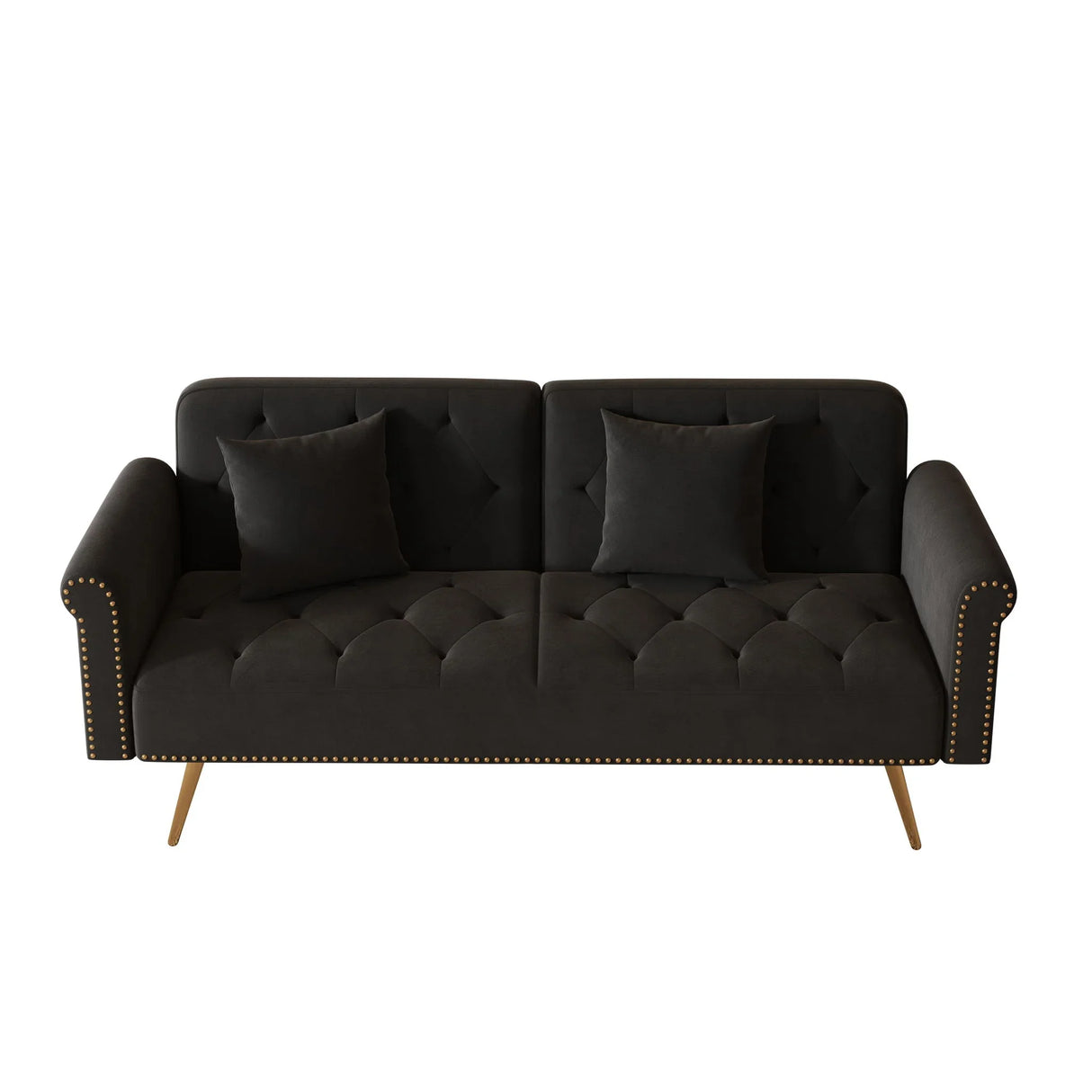 Luxurious Velvet Sofa Bed With Nail Head Trim And Matching Pillow - Furniture Home Direct