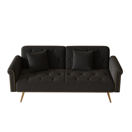 Luxurious Velvet Sofa Bed With Nail Head Trim And Matching Pillow - Furniture Home Direct