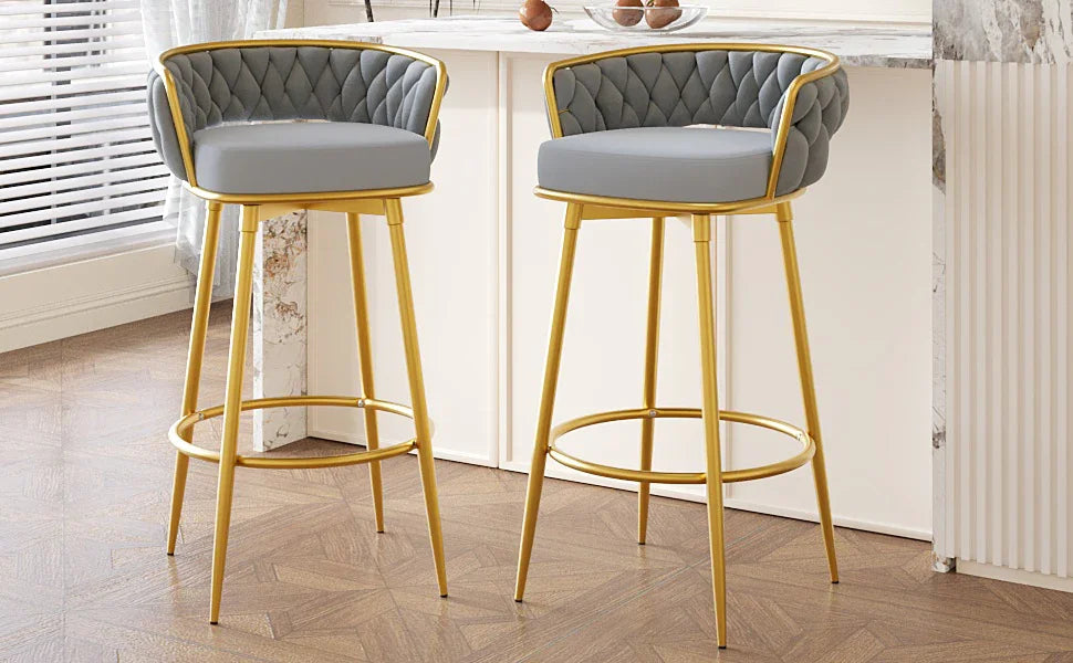 Bar Stools Set Of 2 Swivel Counter Height Gold Frame Grey - Furniture Home Direct