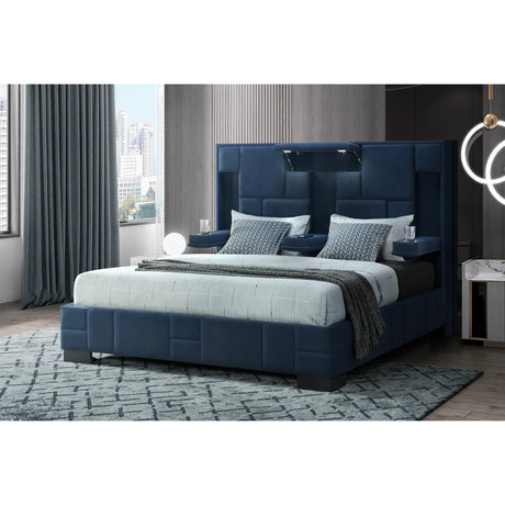 Queen Bed Upholstered Tufted Modern Panel Bed Navy Blue - Furniture Home Direct
