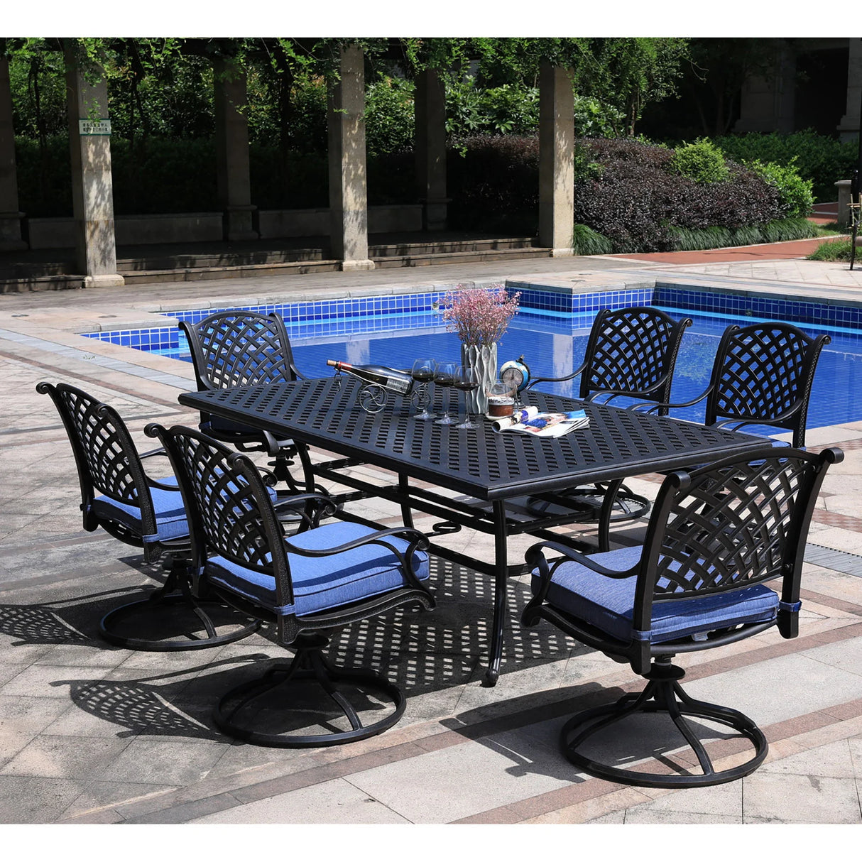 Rectangular 6 Person 85.83" Long Aluminum Dining Set With Cushions - Furniture Home Direct