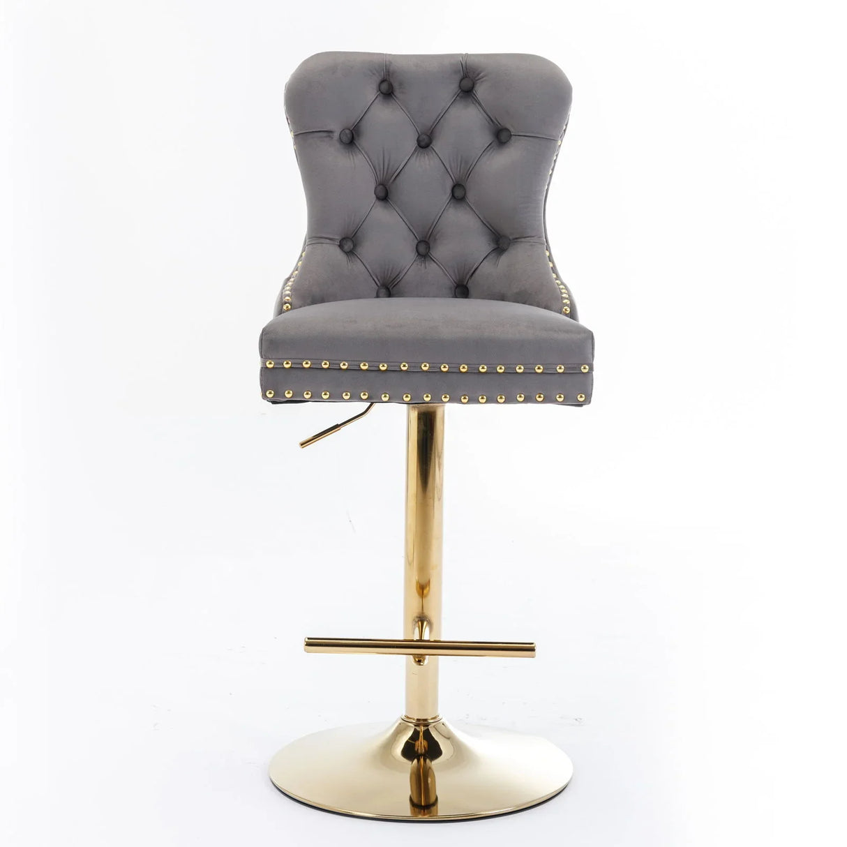 Thick Golden Swivel Velvet Barstools Adjusatble Seat Height From 25-33", Modern Upholstered Bar Stools With Backs Comfortable Tufted For Home Pub And Kitchen Island (Set of 2) - Furniture Home Direct