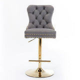 Thick Golden Swivel Velvet Barstools Adjusatble Seat Height From 25-33", Modern Upholstered Bar Stools With Backs Comfortable Tufted For Home Pub And Kitchen Island (Set of 2) - Furniture Home Direct