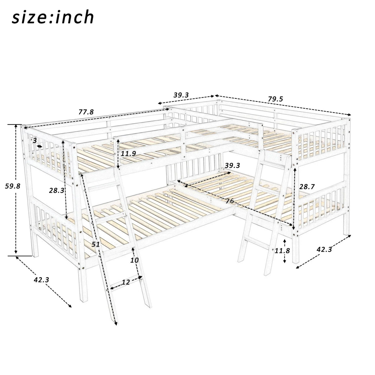 L Shaped Bunk Bed With Ladder - Furniture Home Direct