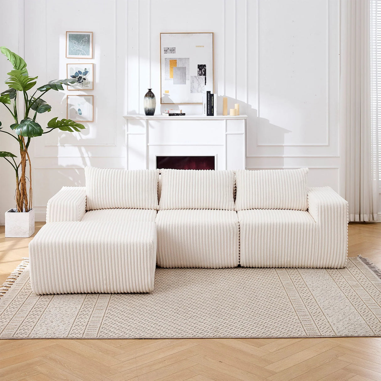 L - Shape Modern Minimalist Modular Sectional Sofa, Upholstered Cloud Couch With Deep Seats - Furniture Home Direct