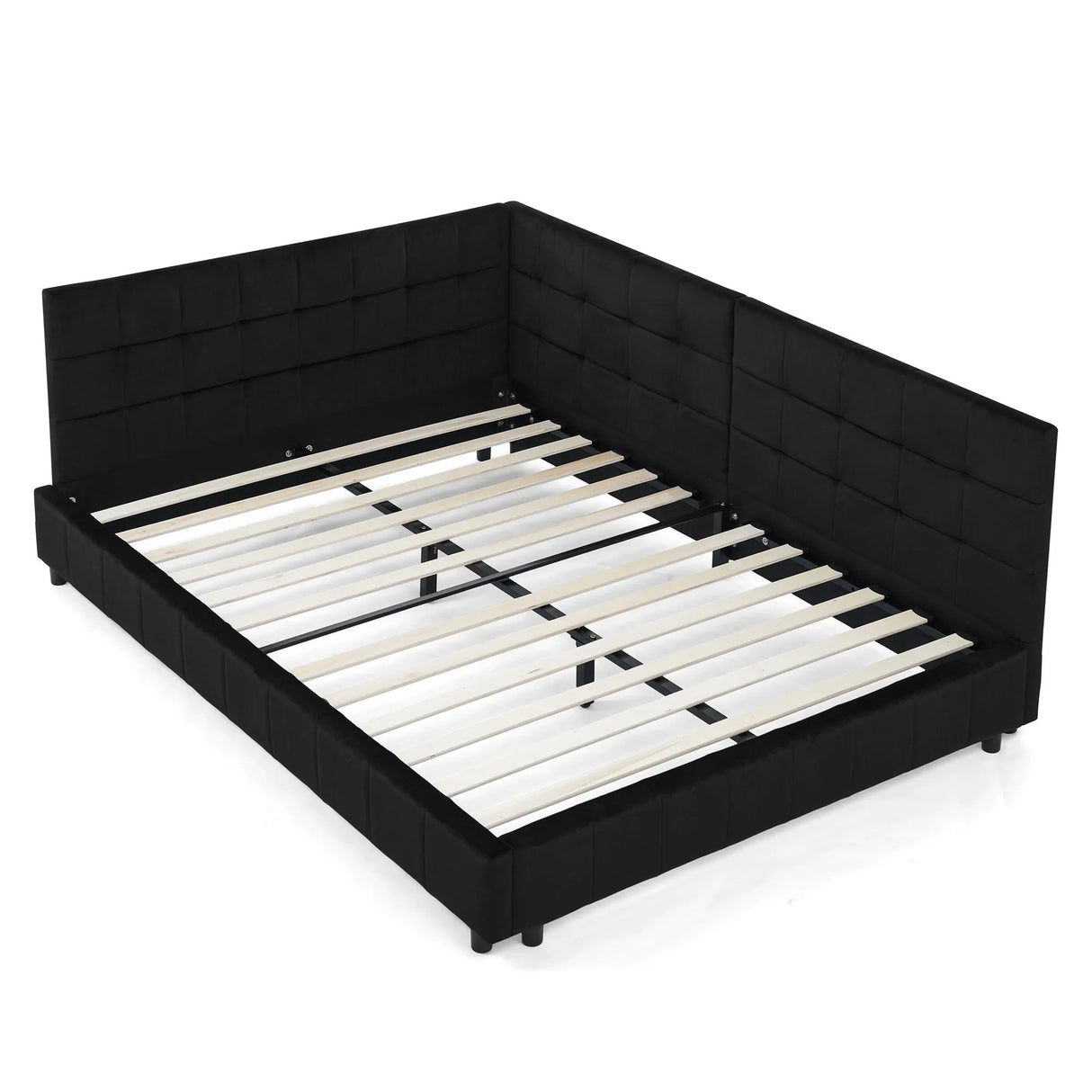 Mid-Century Storage Upholstered Tufted Bed Frame With Backrest And Armrests - Furniture Home Direct