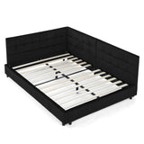 Mid-Century Storage Upholstered Tufted Bed Frame With Backrest And Armrests - Furniture Home Direct