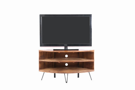 Fan Shape Reclaimed Wood Corner Media Table For Living Room Wise Use Your Space - Natural - Furniture Home Direct