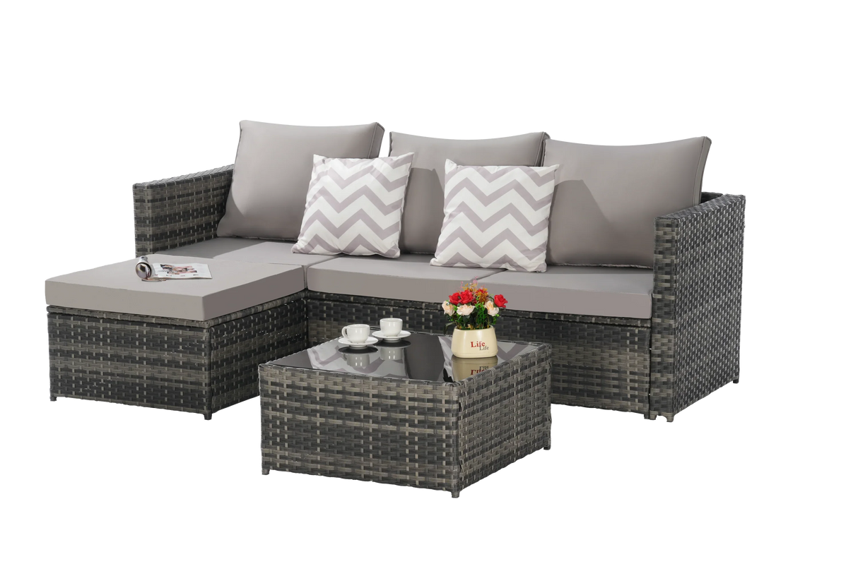 2 Piece Wicker Patio Sectional with Ottoman - Furniture Home Direct