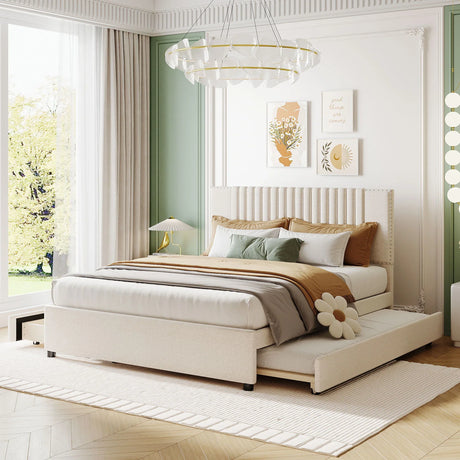 Upholstered Platform Bed With Drawers, Classic Headboard Design - Furniture Home Direct