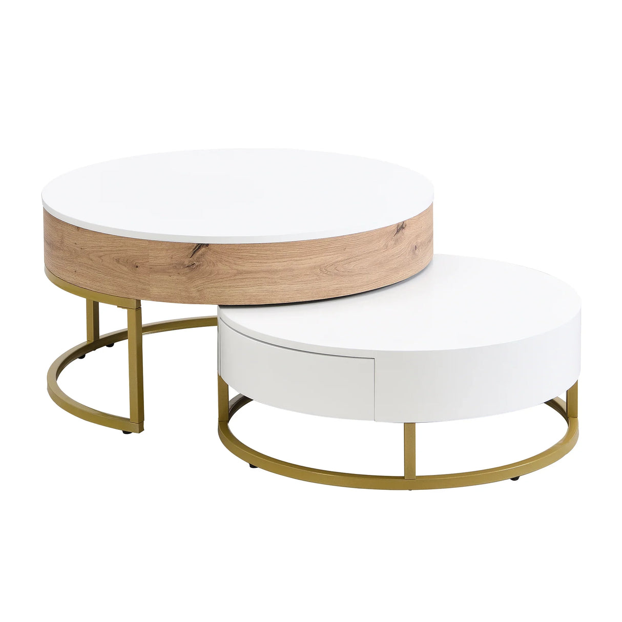 Nesting Coffee Tables Lift Top With 2 Drawers White Natural - Furniture Home Direct