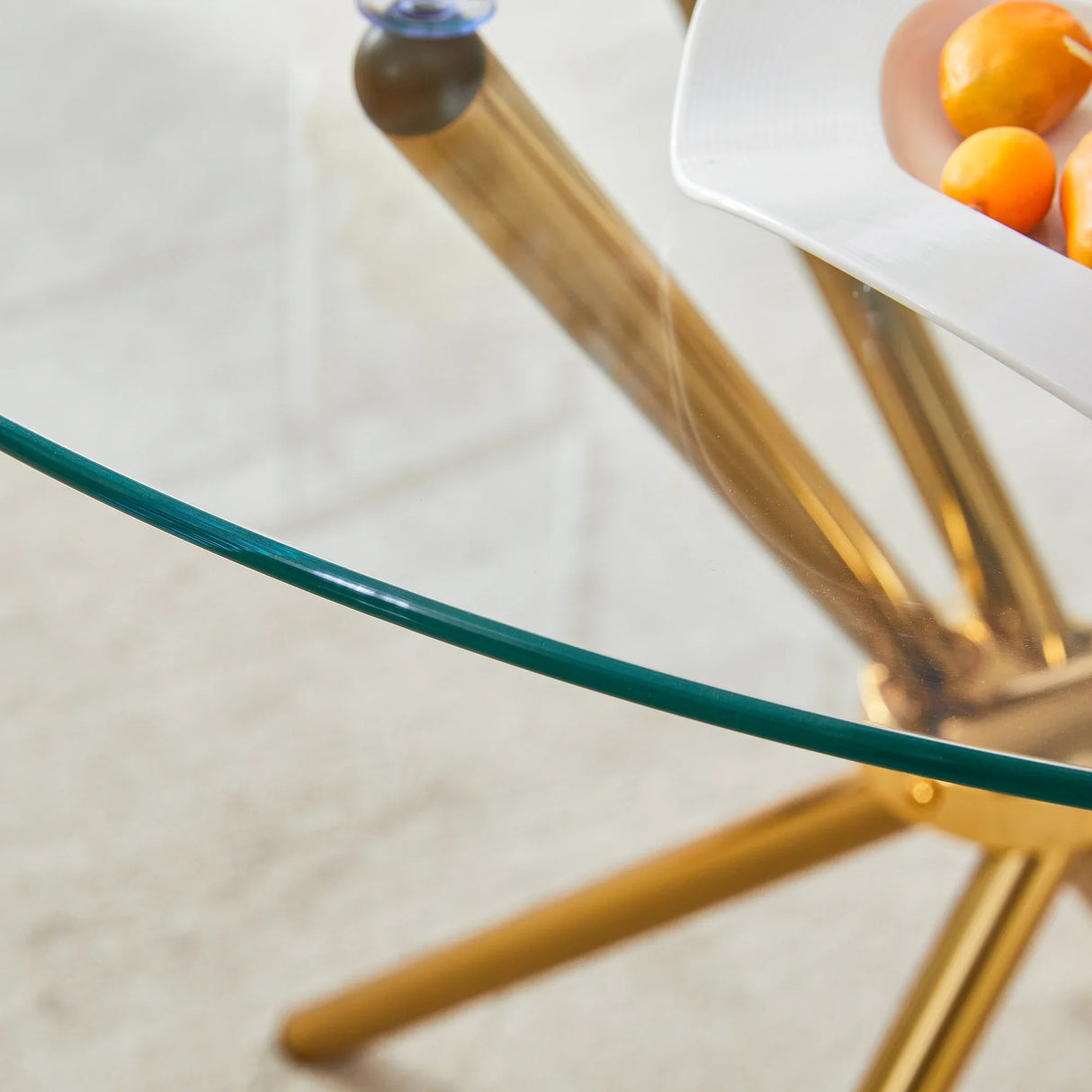 Dining Table Round Glass Top With Gleaming Golden Base Gold - Furniture Home Direct