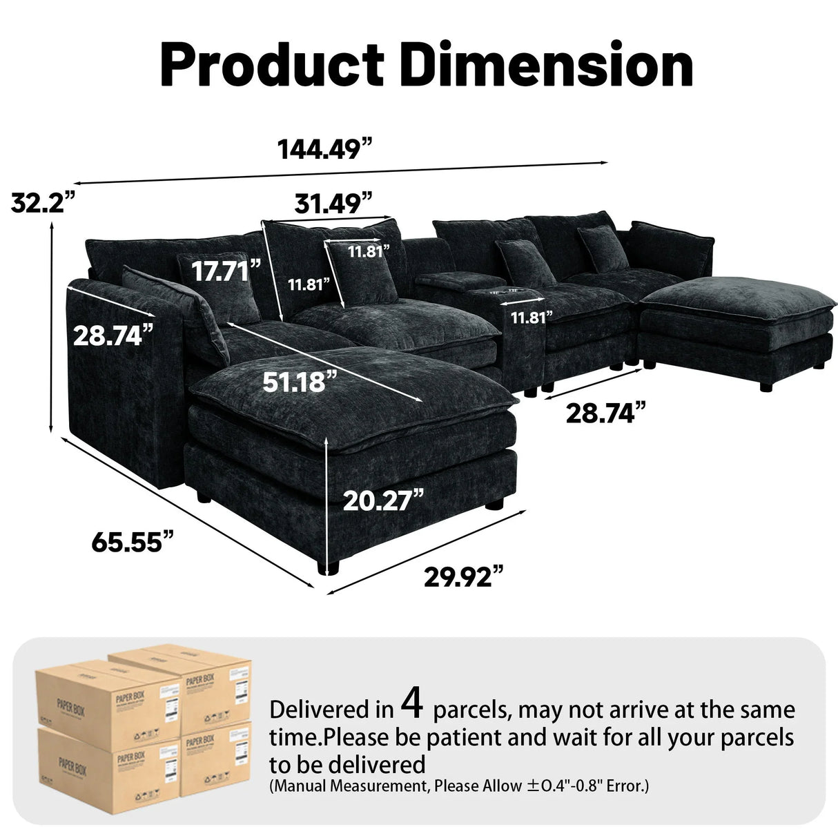 U Shaped Sectional Cloud Couch For Living Room - Furniture Home Direct