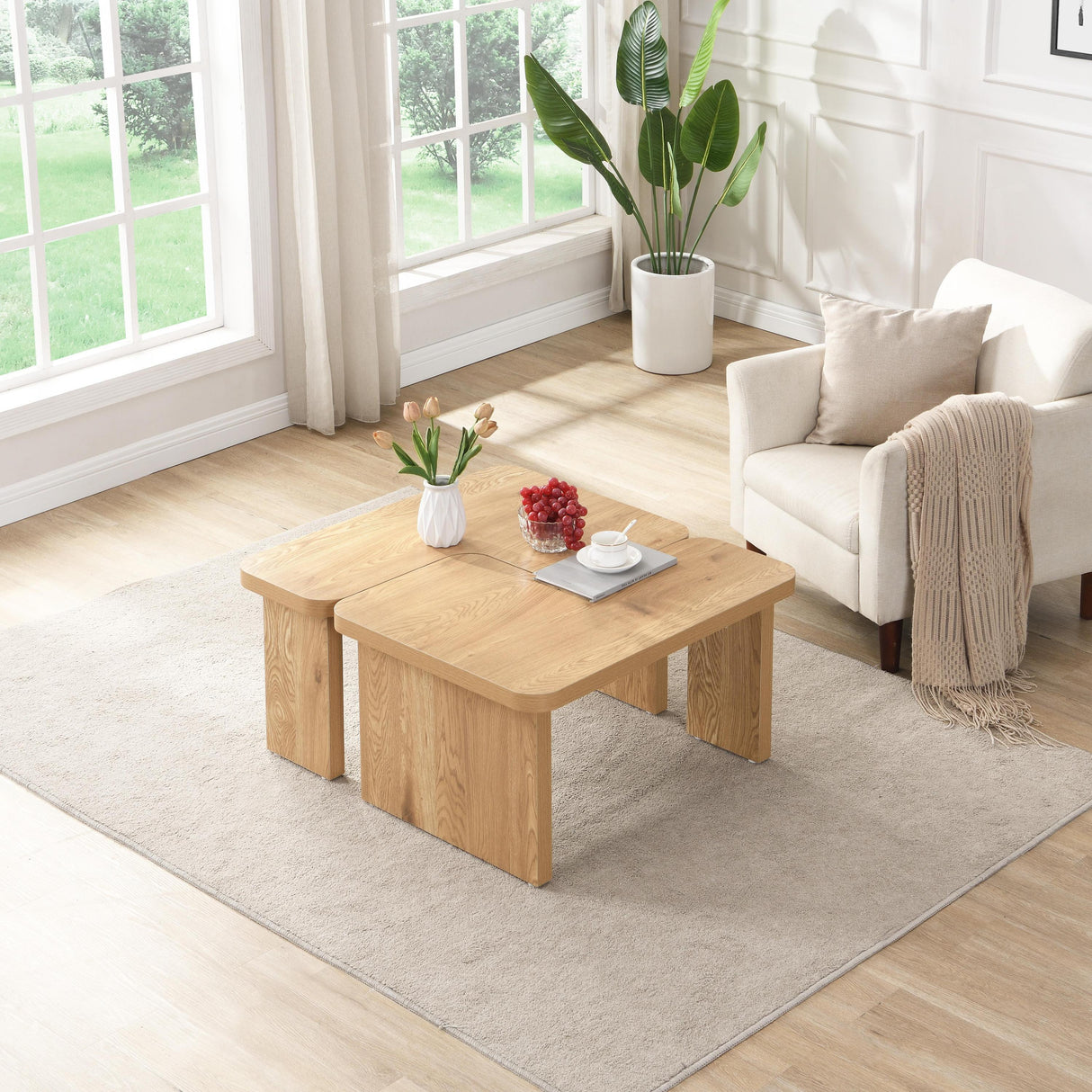 Coffee Table Wood Detachable Two Piece Living Room Oak - Furniture Home Direct