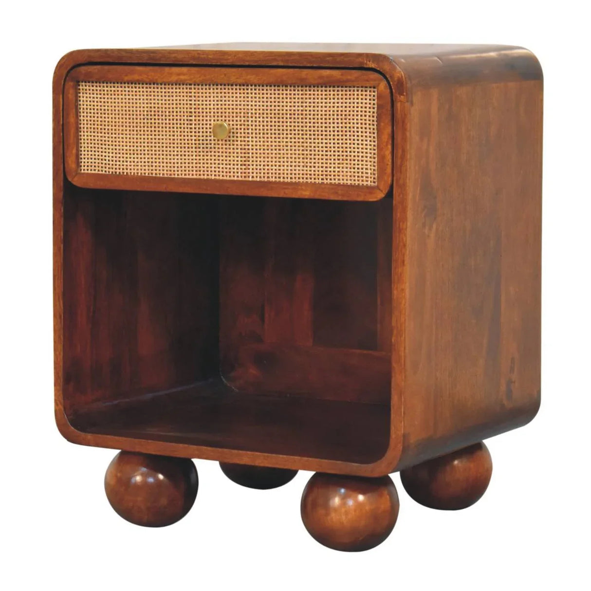 Open Woven Bedside Table, 1 Drawer - Chestnut - Furniture Home Direct