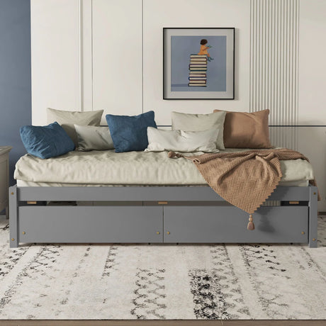 Twin Bed With 2 Drawers, No Box Spring Needed - Gray - Furniture Home Direct
