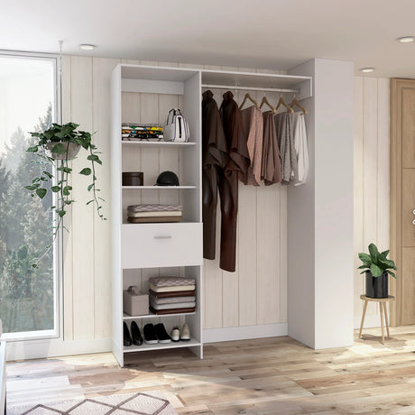 Closet System With Drawer Shelves Hanging Rod White - Furniture Home Direct