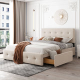 Upholstered Platform Bed With Classic Headboard And Drawers, No Box Spring Needed - Furniture Home Direct