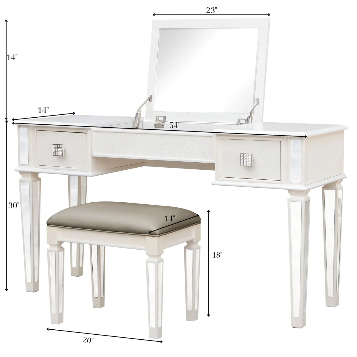 Vanity Desk With Mirror And Stool, Modern Minimalist White - Furniture Home Direct