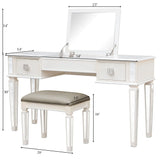 Vanity Desk With Mirror And Stool, Modern Minimalist White - Furniture Home Direct
