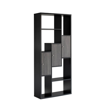 Bookcase Display Storage Cabinet, Multi Shelves - Black / Distressed Gray - Furniture Home Direct