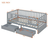 Daybed With Fence Guardrails And 2 Drawers, Split Into Independent Floor Bed & Daybed - Furniture Home Direct