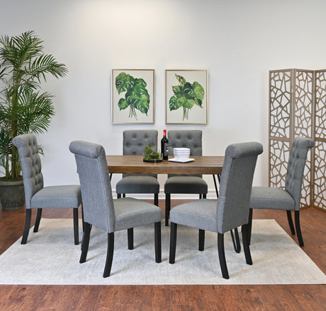 Dining Set Wood Table With Hairpin Legs Six Chairs Gray - Furniture Home Direct