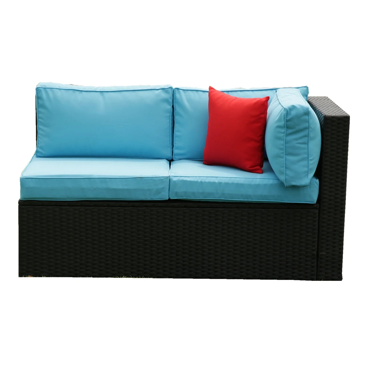 Outdoor Sectional Set With Blue Cushions - Furniture Home Direct