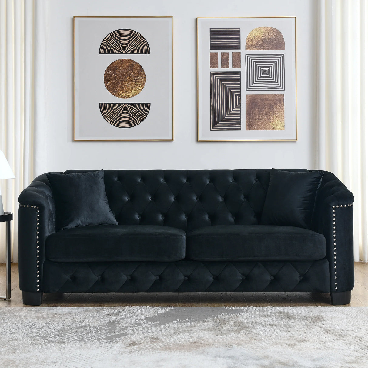 Sofa And Loveseat - Velvet Black - Furniture Home Direct