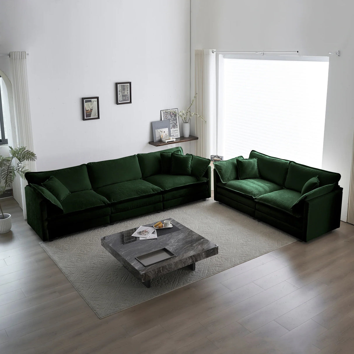 2 Pc Chenille Living Room Set - Green - Furniture Home Direct