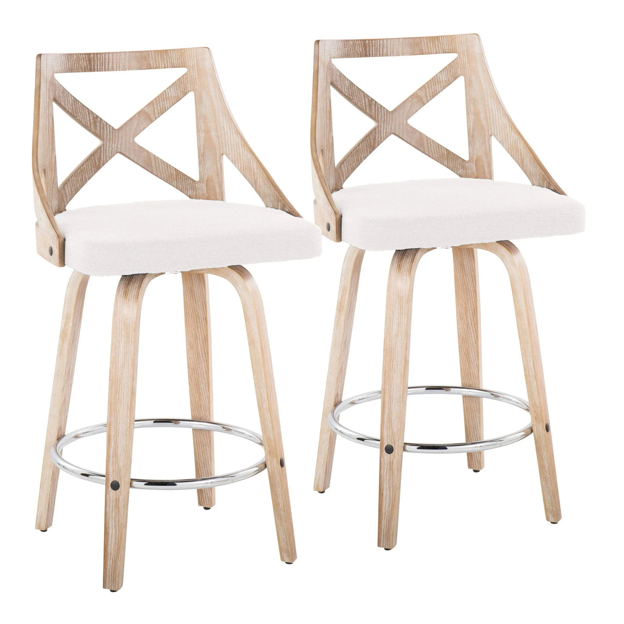 Charlotte - Farmhouse Fixed Height Counter Stool With Swivel And Round Footrest (Set of 2) - Furniture Home Direct