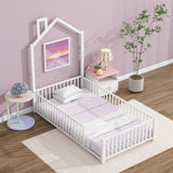Metal House Platform Bed With Guardrail And Chimney - Furniture Home Direct