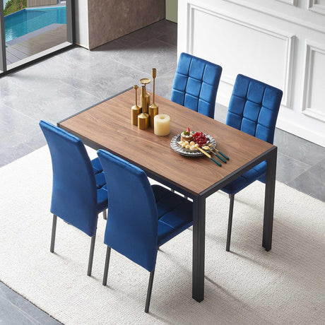 5 Piece Dining Set Including Velvet High Back Nordic Dining Chair & Creative Design Dining Table - Furniture Home Direct