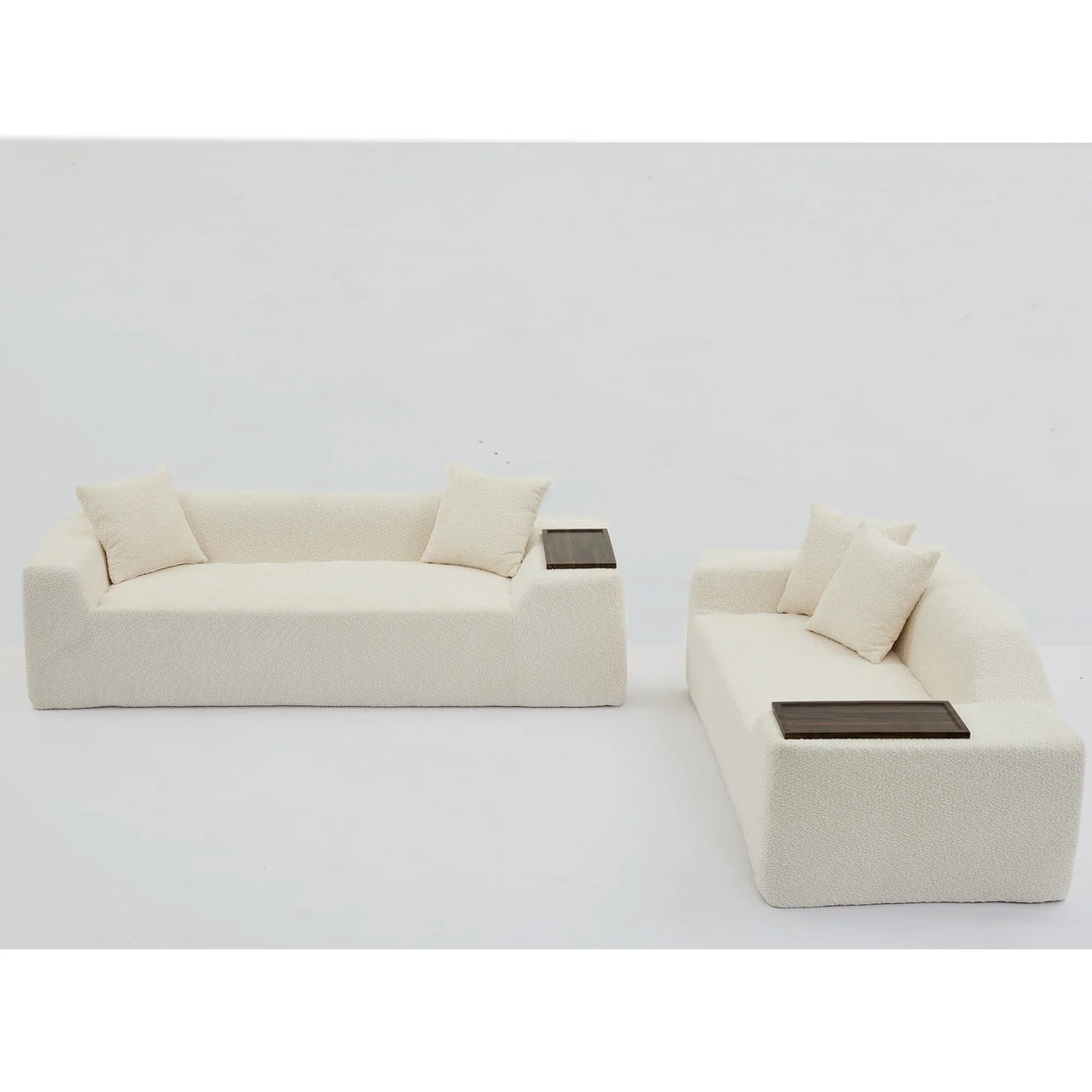 2 Piece Boucle Cloud Living Room Set, Beige - Furniture Home Direct