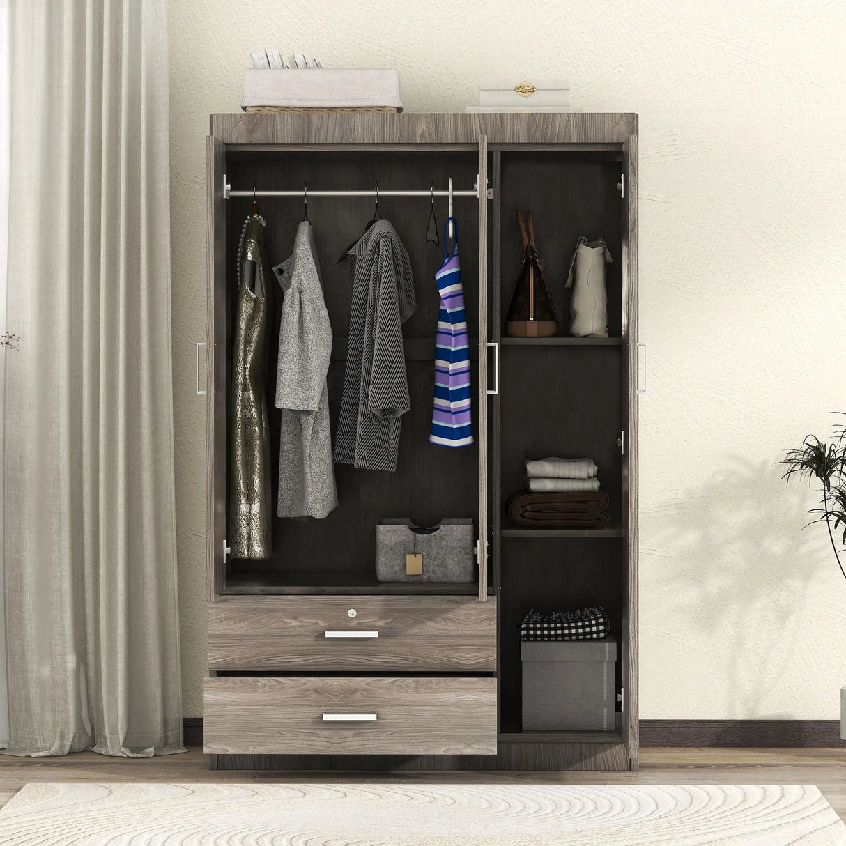 3 Door Wardrobe With 2 Drawers - Furniture Home Direct