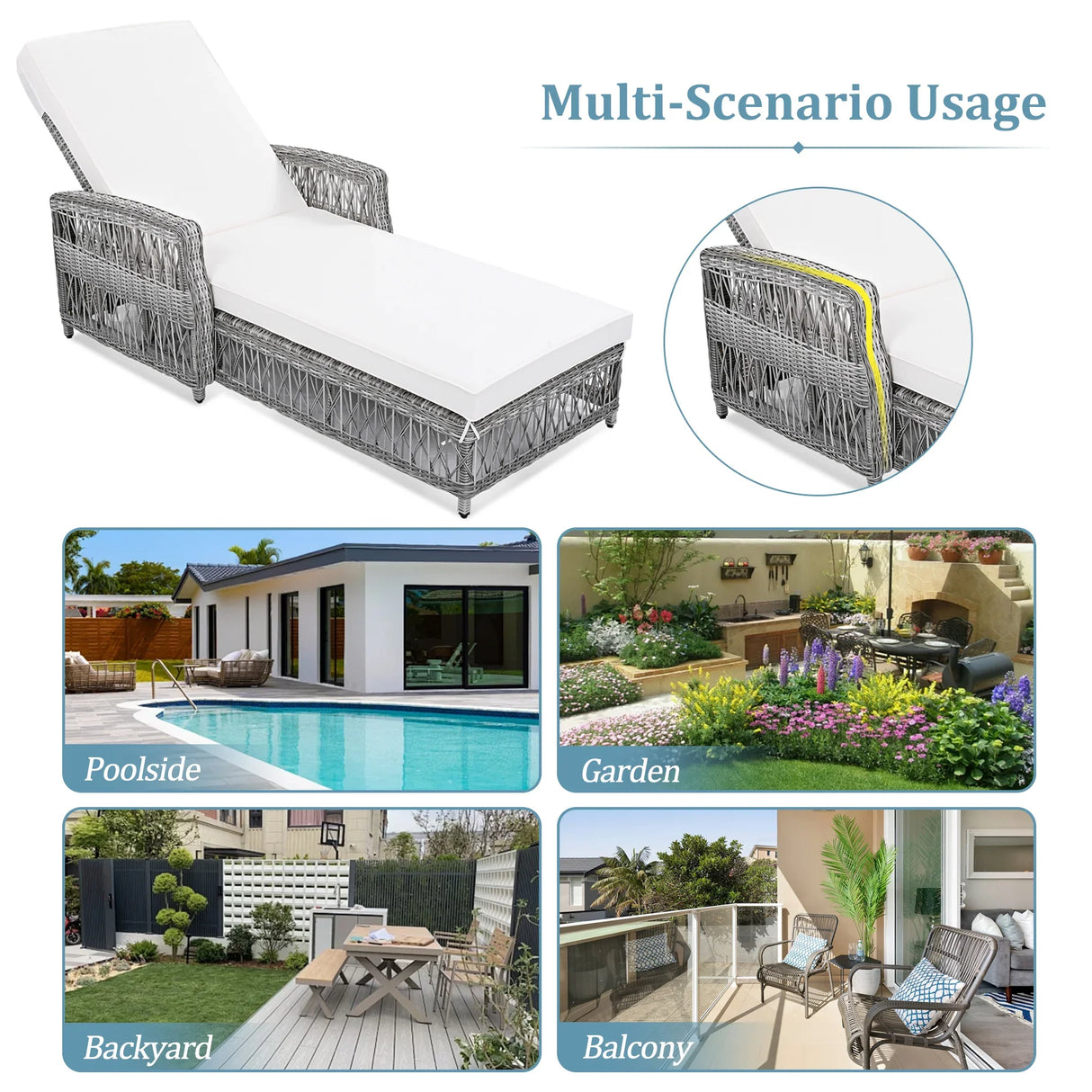 Outdoor Long Reclining Chaise - Beige - Furniture Home Direct