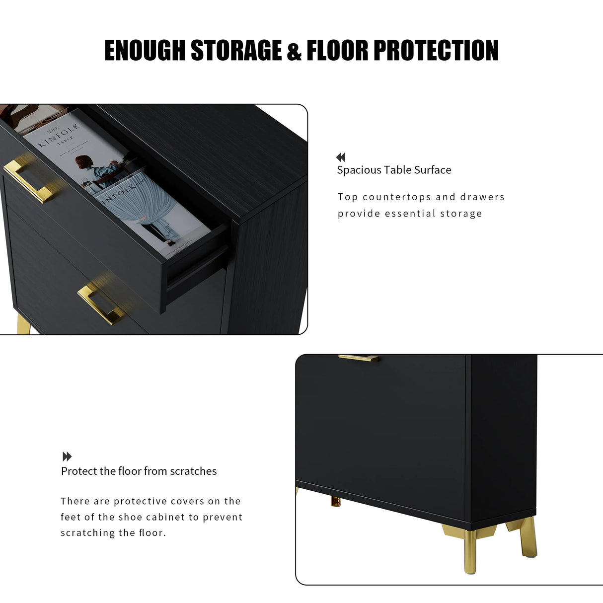 Shoe Storage Cabinet with 2 Flip Drawers - Black - Furniture Home Direct