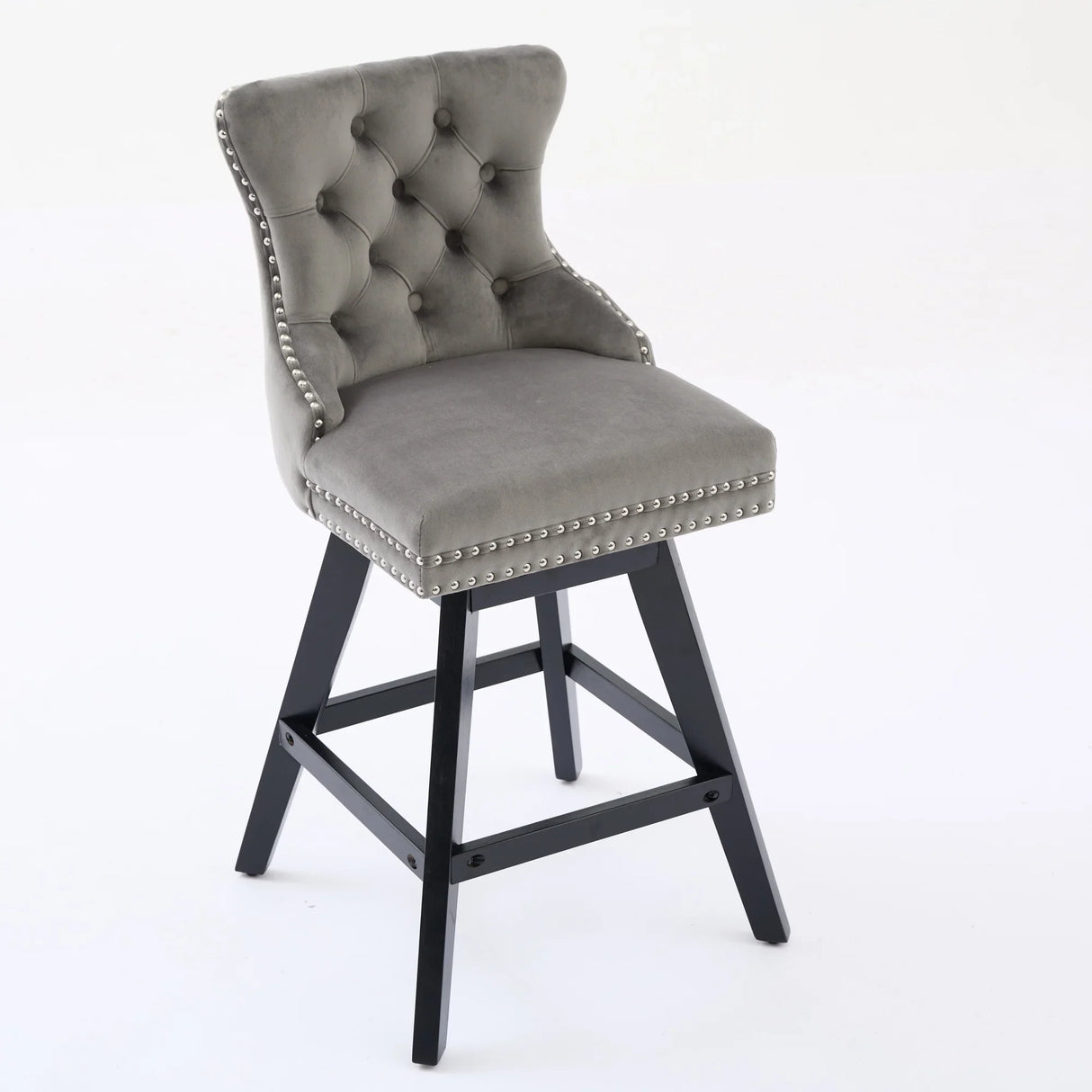 Counter Height Bar Stools Velvet Upholstery Tufted Gray - Furniture Home Direct