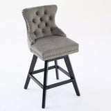 Counter Height Bar Stools Velvet Upholstery Tufted Gray - Furniture Home Direct