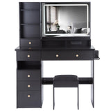 Vanity Desk With Cushioned Stool And Mirror Set Black - Furniture Home Direct