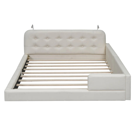 Queen Size Upholstered Platform Bed With 2 Reading Lights - White - Furniture Home Direct